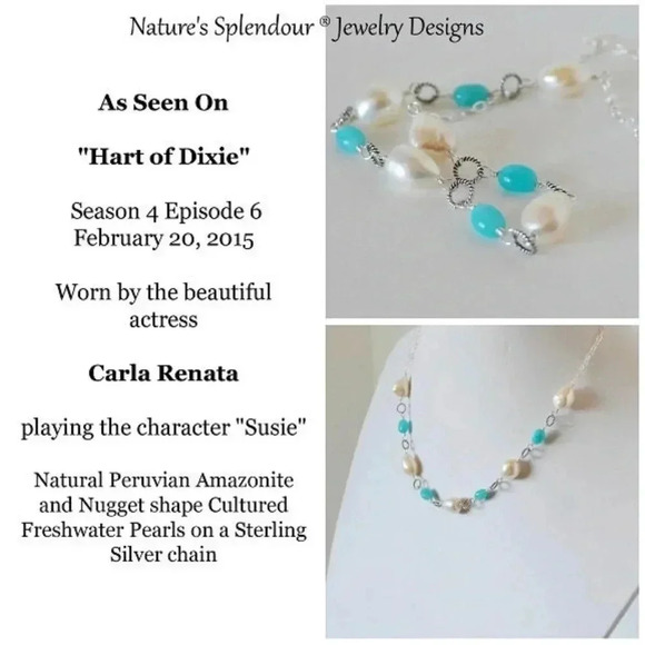 Worn On TV, Hart Of Dixie, Peruvian Amazonite, Pearl Necklace - Picture 3 of 4